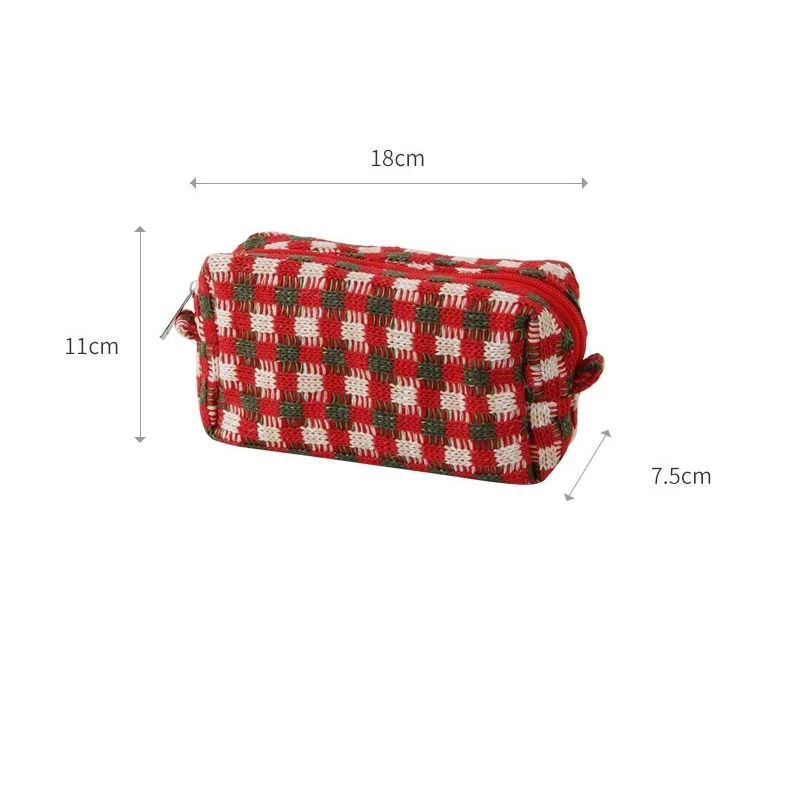 Retro Christmas Color Bag Matching Lattice Knitting Pencil Pen Case Storage Pouch Handbag for Cosmetic Stationery Gift F658