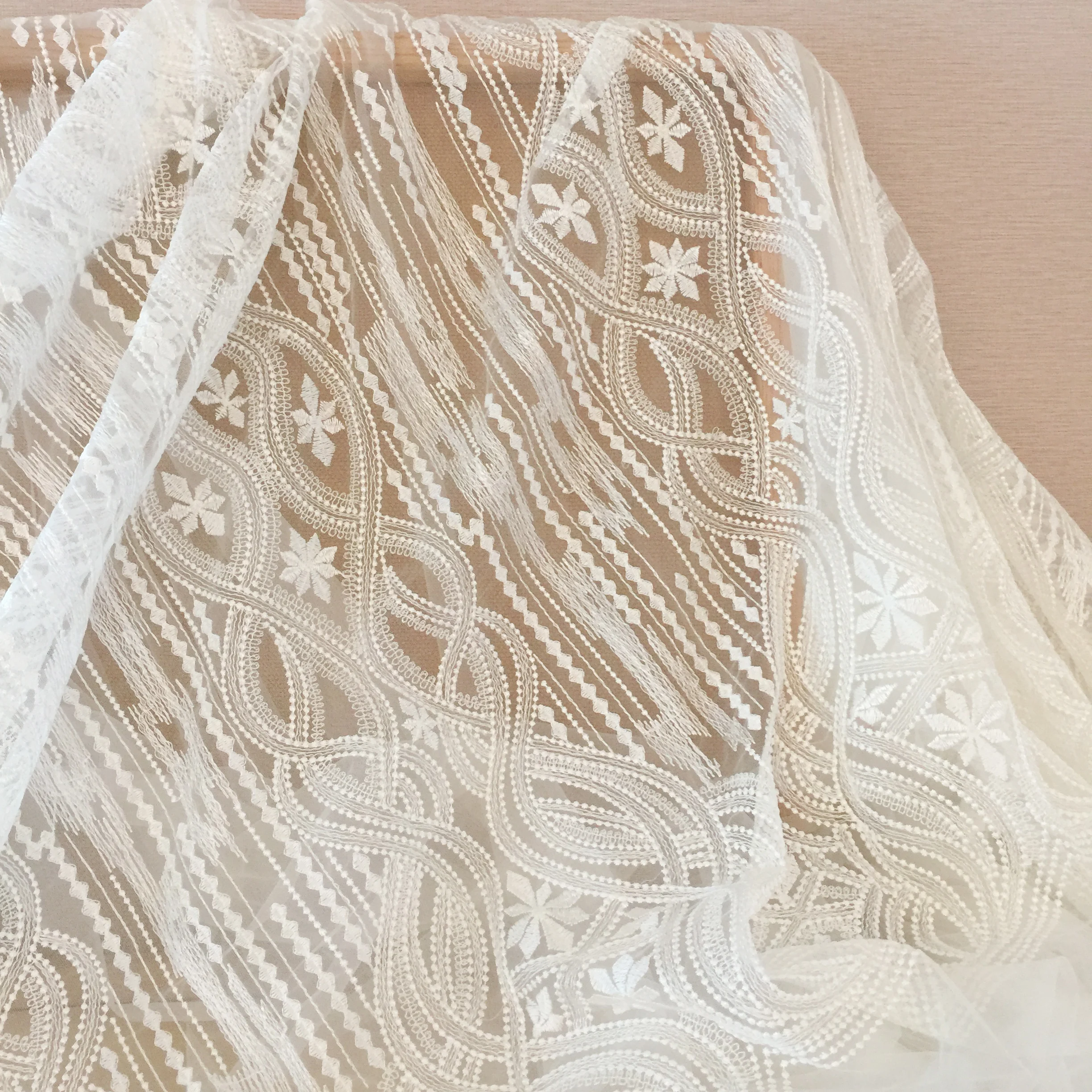 1 Yard Exquisite Top Quality Geometric Couture Lace Fabric with Line Design Wedding Dress Bridal Lace Fabric by Yard