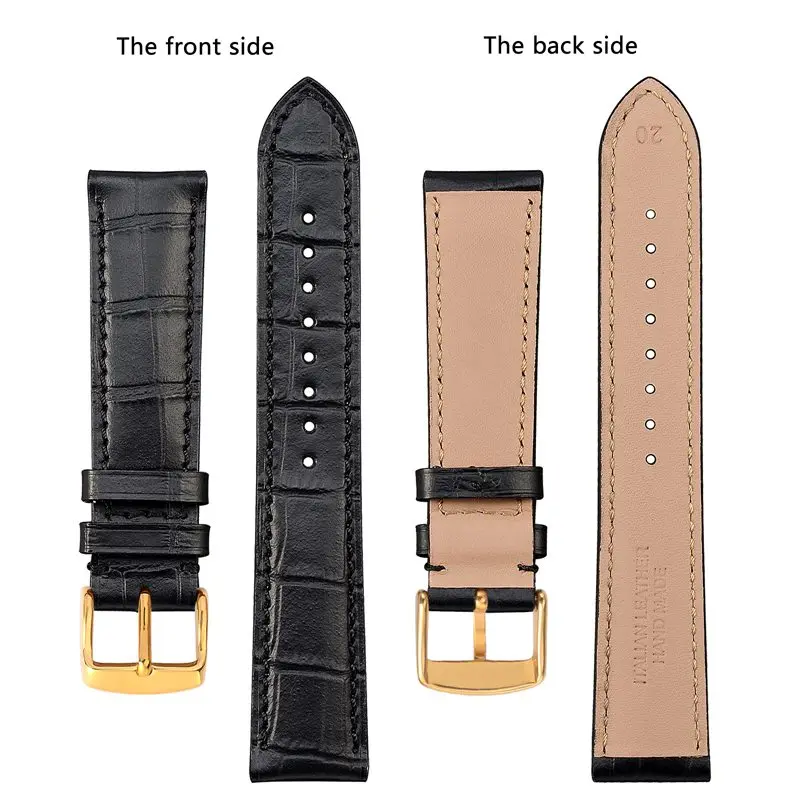 BISONSTRAP Leather Watchband 14mm 18mm 19mm 20mm 21mm 22mm Alligator Embossed Watch Strap Gold Buckle Men Women Bracelet Strap