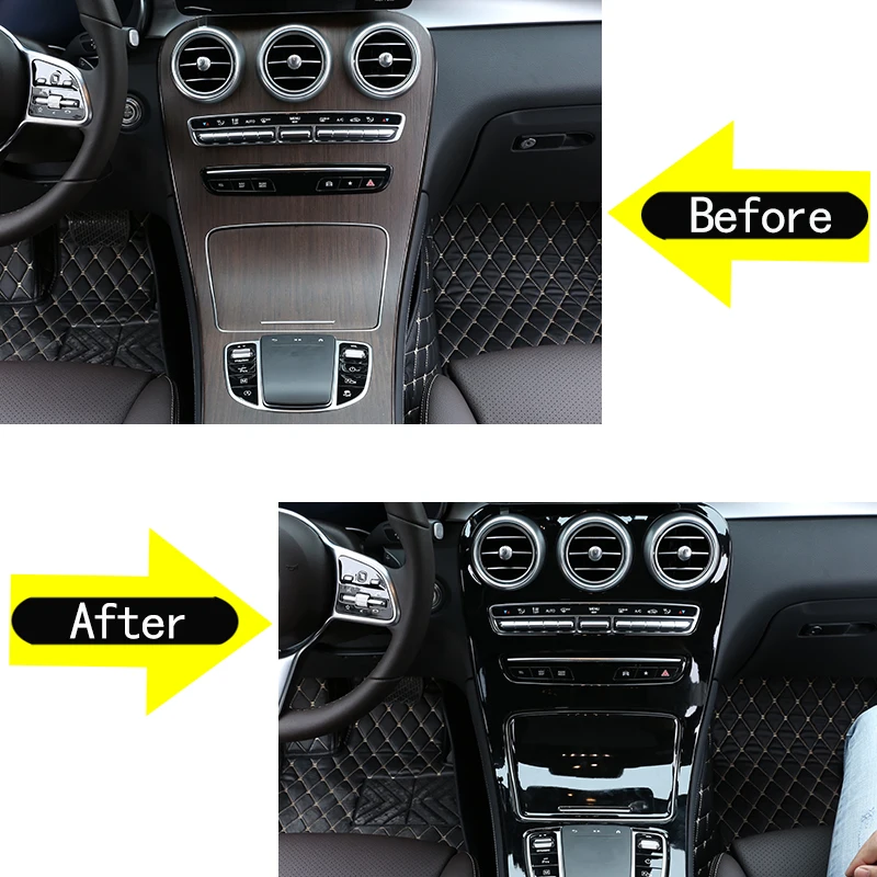 For Mercedes Benz C Class W205 19-20 For GLC X253 2020 ABS Accessories Center Console Decoration Panel Cover Trim Without Clock