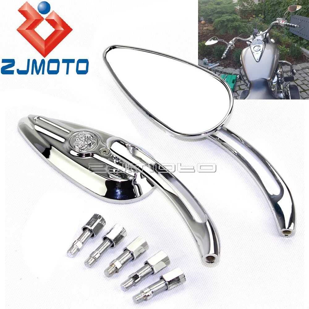 Universal Chrome Motorcycle Rearview Mirrors For Harley Dyna Softail Sportster Custom Skull Teardrop Side Mirrors