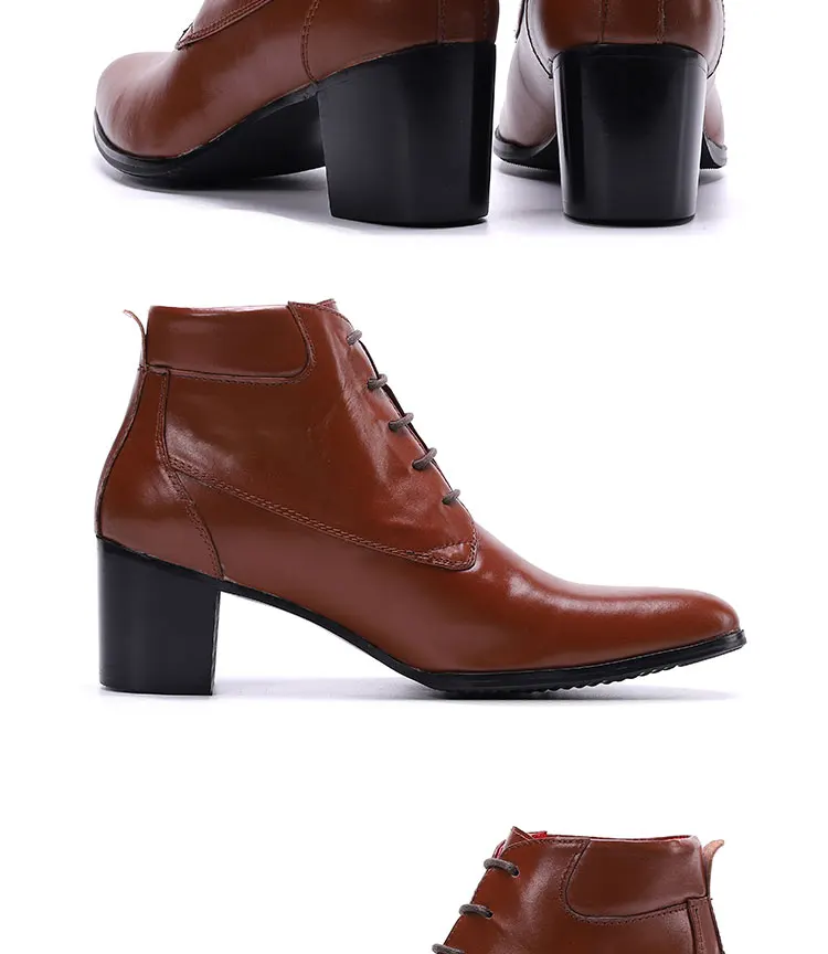 Herbst und Winter spitze High Heels Herren stiefel binden eine Kette Niet Gürtels chnalle dicken Absatz echtes Leder dicke Stöckels tiefel – Detail 17