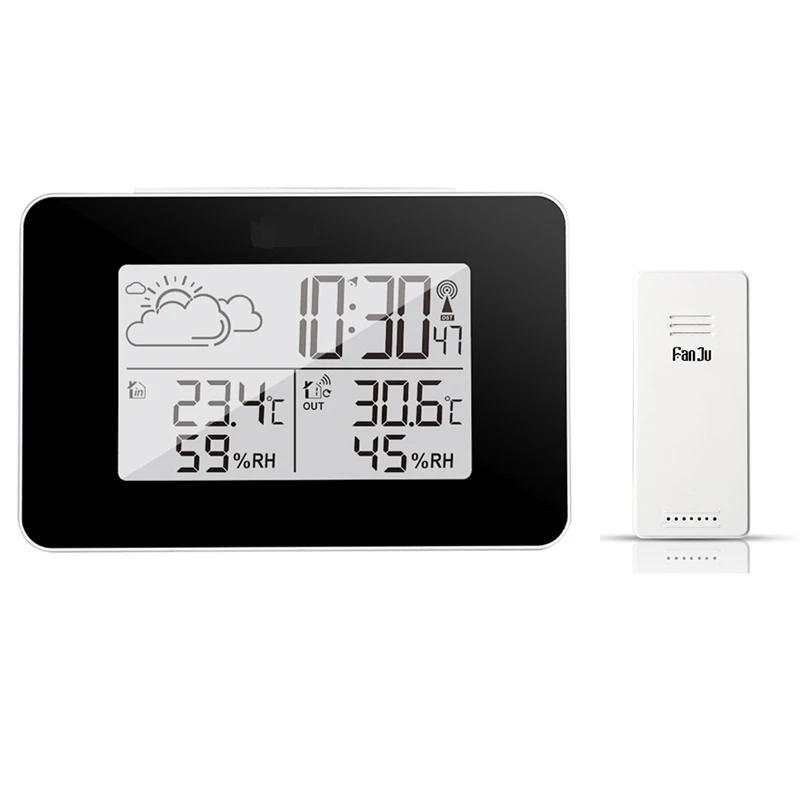 Wireless Weather Forecast Clock Home Office Digital LCD Humidity Temperature Meter Table Alarm Snooze Time Clocks Outside Sensor