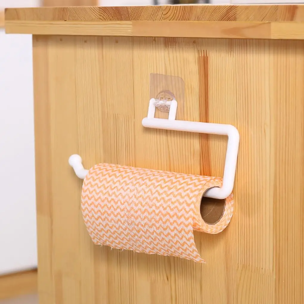 Tissue Storage Rack Plastic Paper Roll Holder Wall Mounted Adjustable Towel Hanger for Kitchen Bathroom