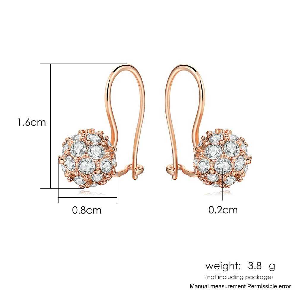 ZHOUYANG Drop Earrings For Women Classic Style Lucky Crystal Ball Rose Gold Color Party Wedding Gift Fashion Jewelry E688