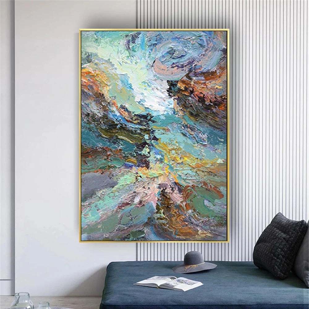 Hand-Painted Beautiful Oil Painting Modern Abstract Landscape Green Color Canvas Poster Home Living Room Bedroom Decor Mural Gif