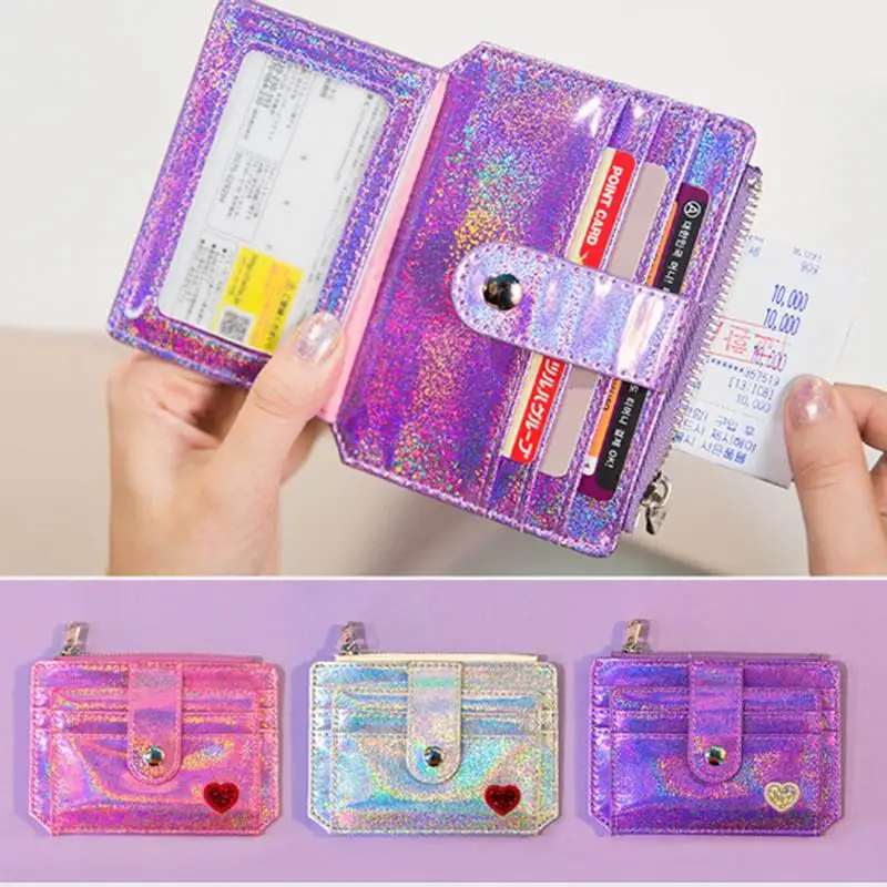 Card Holder Case Novelty Laser bright crystal Neck Hanging BUS ID Card Holder Case Pouch BAG Women Holder