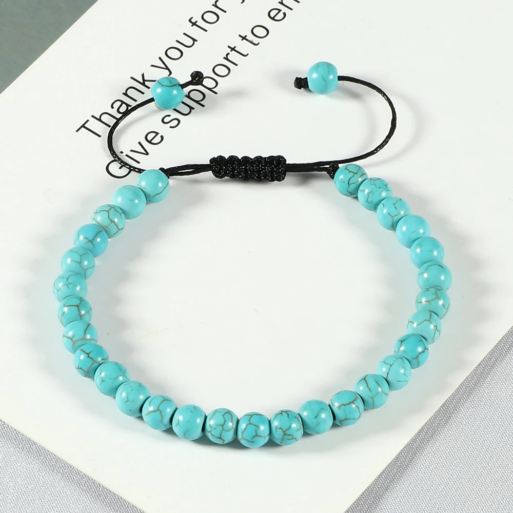 Women Men 6mm Natural Stone Bead Bracelets Lava Blue Beaded Braided Bracelet Bangle Size Adjustable Wristband Jewelry