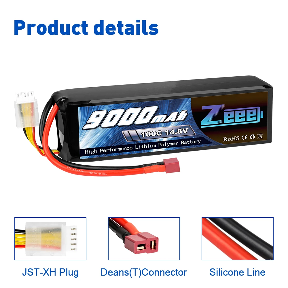 Zeee 4S 9000mAh FPV Drone Lipo Battery 14.8V 100C with T Plug for RC Car Truck Buggy Tank Boat Helicopter RC Racing Model Parts