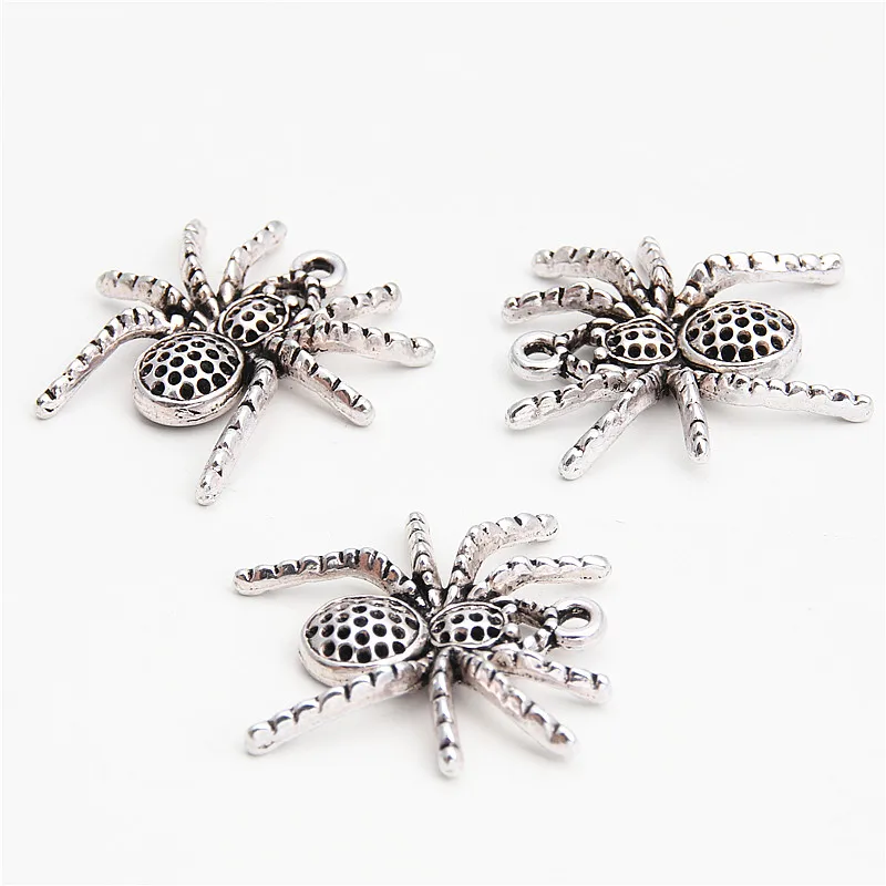 10pcs Silver Color Halloween Charms Spider Animal Pendant Craft Supplies Pendants For DIY Craft Making Accessorie