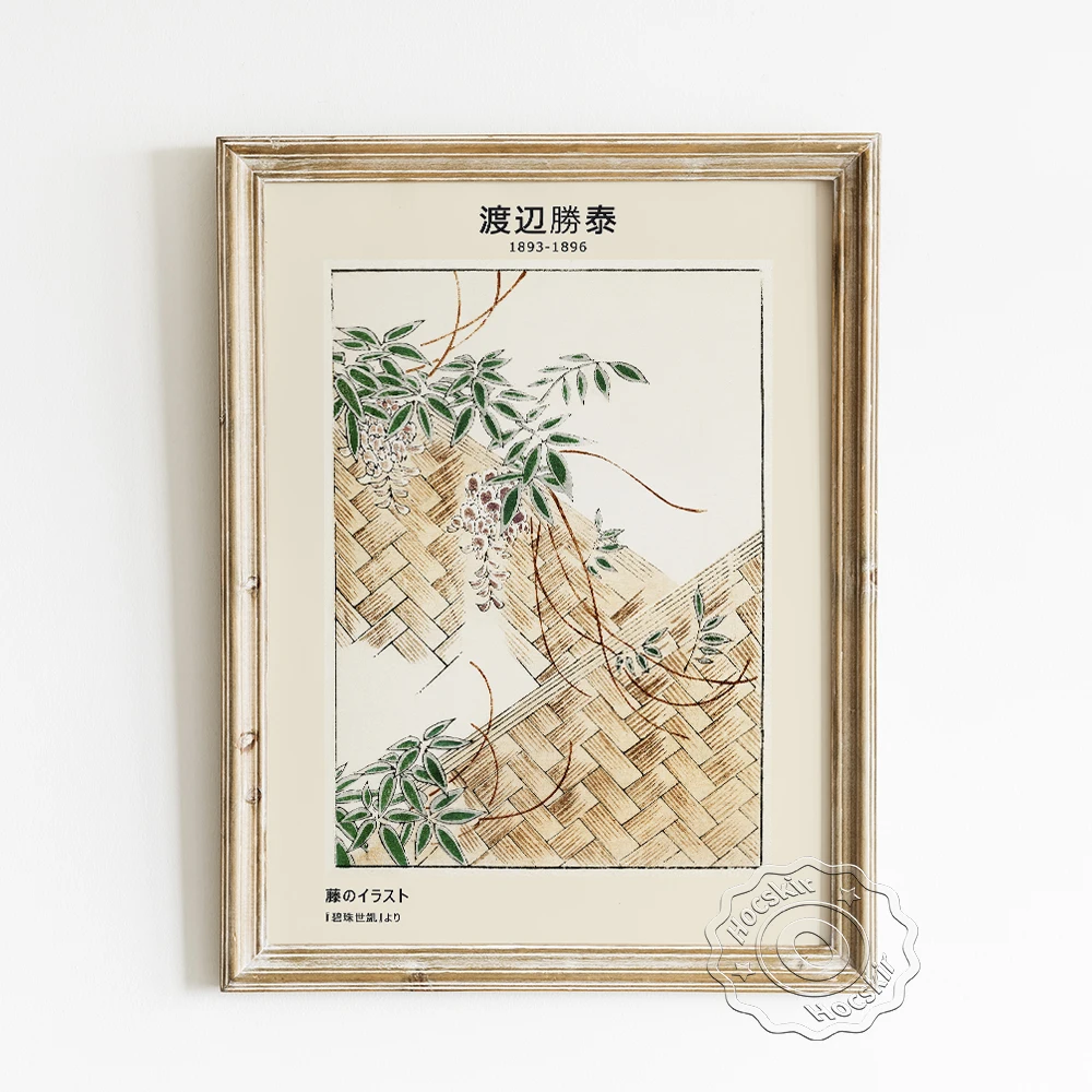 Watanabe Seitei Exhibition Museum Poster, Wisteria Illustration Canvas Painting, Bijutsu Sekai Art Prints, Vintage Wall Decor