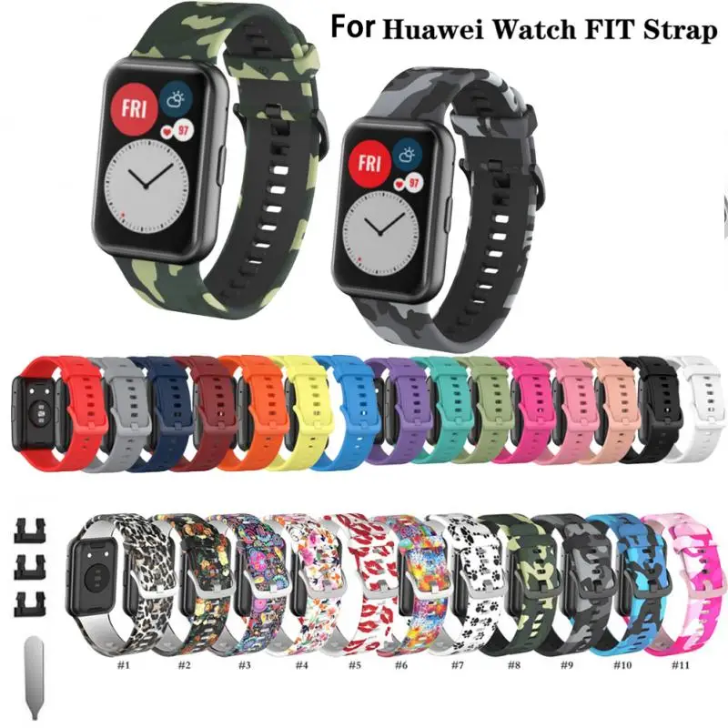 Sport Silicone Watchband For Huawei Watch Fit Strap Original SmarwatchWriststrap Belt Bracelet Printing Accessories with tool