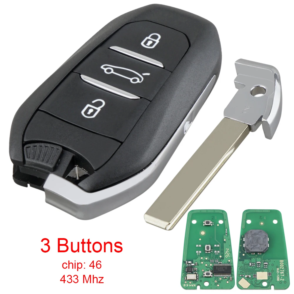 

433MHz 3 Buttons Car Key Remote Key Fob Smart Keyless with 46 / 4A Chip Fit for Peugeot 308 408 508 5008