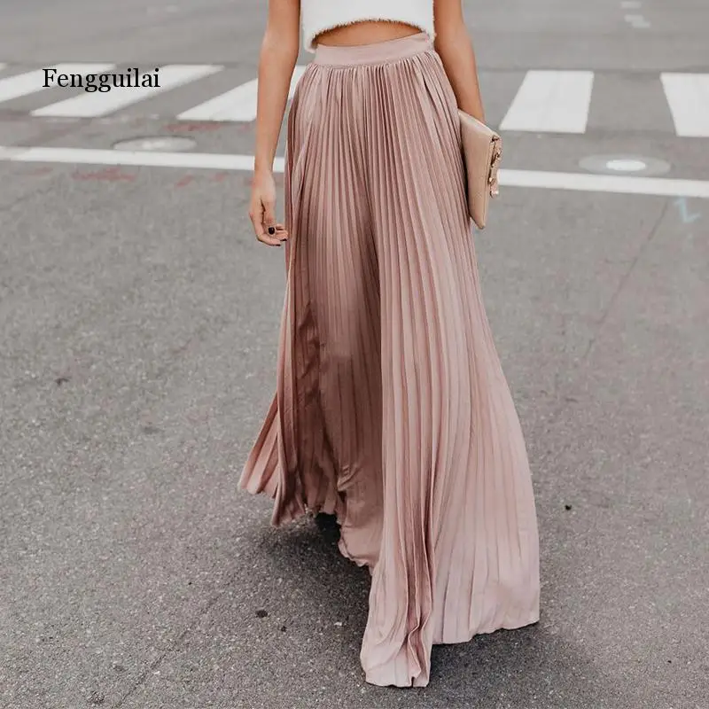 New Spring Summer High Waist Pleated Skirt Women Chiffon Skirt Long Skirt Solid Big Size Young Ladies Party Saia Femme 3xl