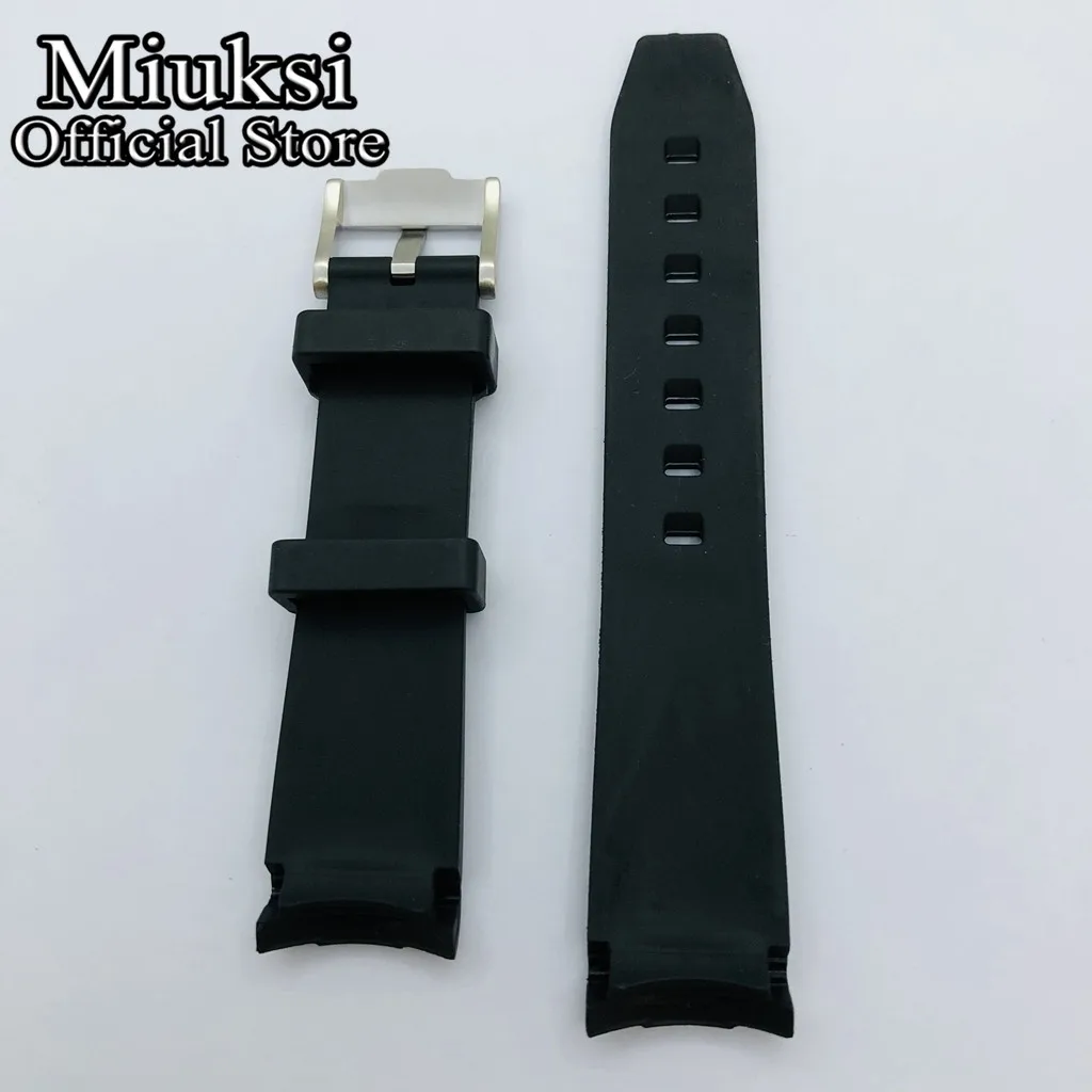 Miuksi 20mm black curved end rubber strap with stainless steel pin buckle