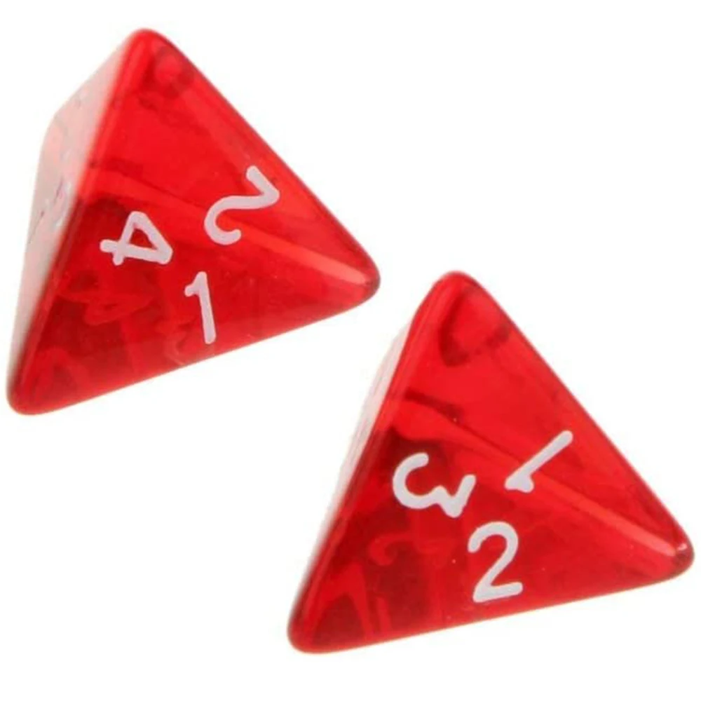 Juego de dados poliédricos para enseñanza de matemáticas, juego de dados de acrílico de 4 lados, D4, DND, RPG, rojo transparente, juegos de mesa con bolsa, 20mm