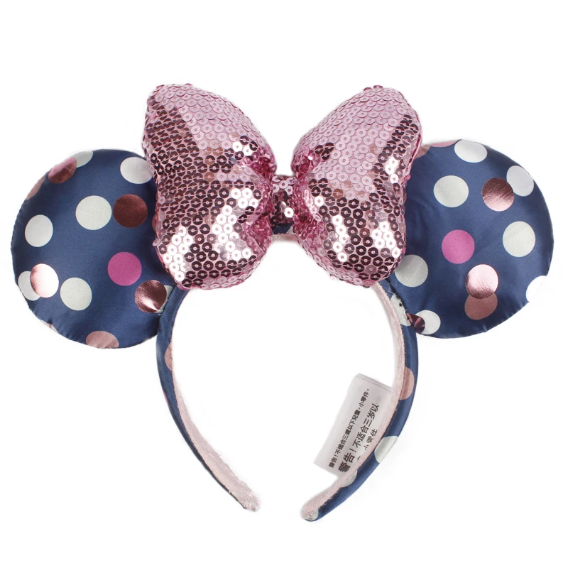 Disney-Diadema con orejas de Mickey Mouse para adultos y niños, diadema de felpa con lazo de lentejuelas grandes, disfraz de princesa sirena, regalo