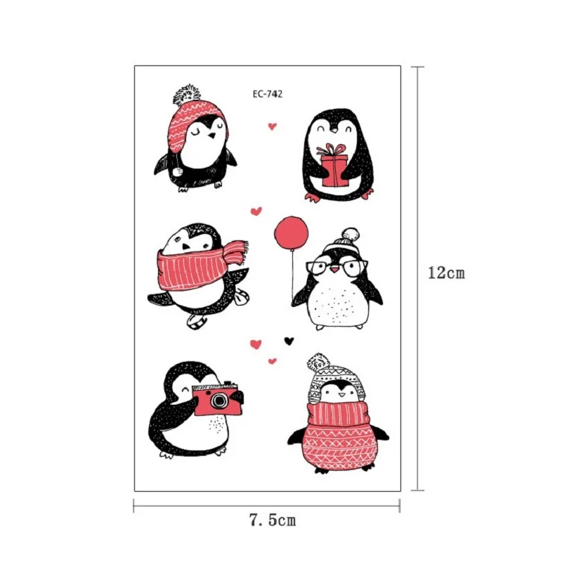 Autocollants de tatouage temporaire pingouins mignons pour enfants, dessin animé pour enfants, faux tatouage temporaire, bon cadeau de poulet, 10 sortes