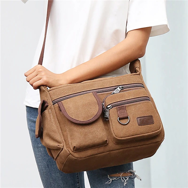 Canvas Messenger Bag For Men Water Resistant Waxed Crossbody Bags Briefcase Padded Shoulder Bag Handbag Hot Sell Newest