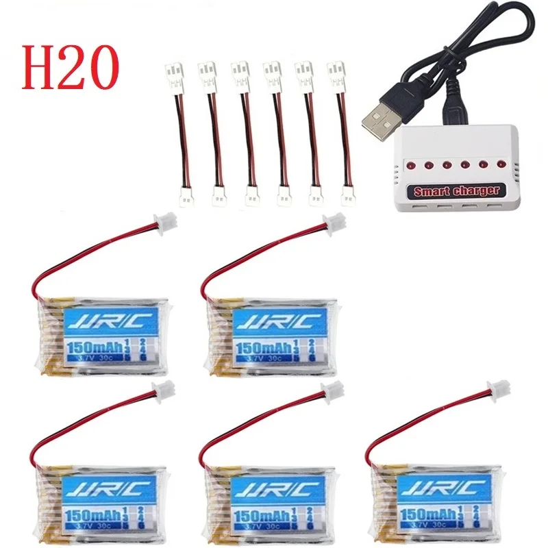 Batería Original JJRC H20 de 3,7 V, 150mAh para JJRC H20, Syma S8, M67, U839, piezas de cuadricóptero RC, juego de cargador de batería Lipo de 3,7 V (6 en 1)