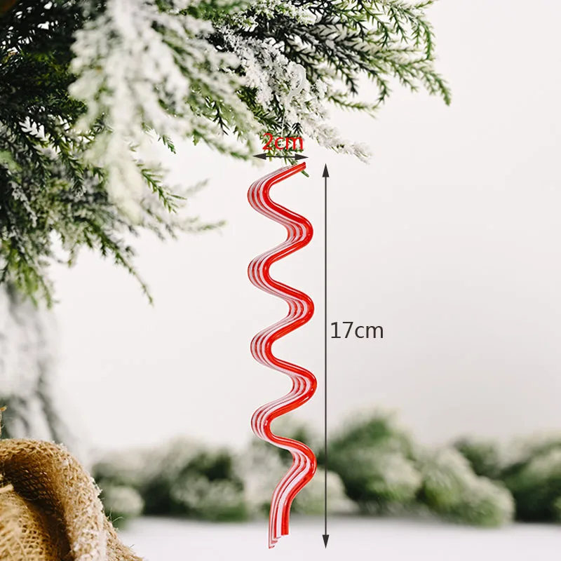 

12 Pcs Christmas Day Decorations Creative Red White Candy Pendant Christmas Plastic Wave Candy Pendant Simulation Candy Pendant