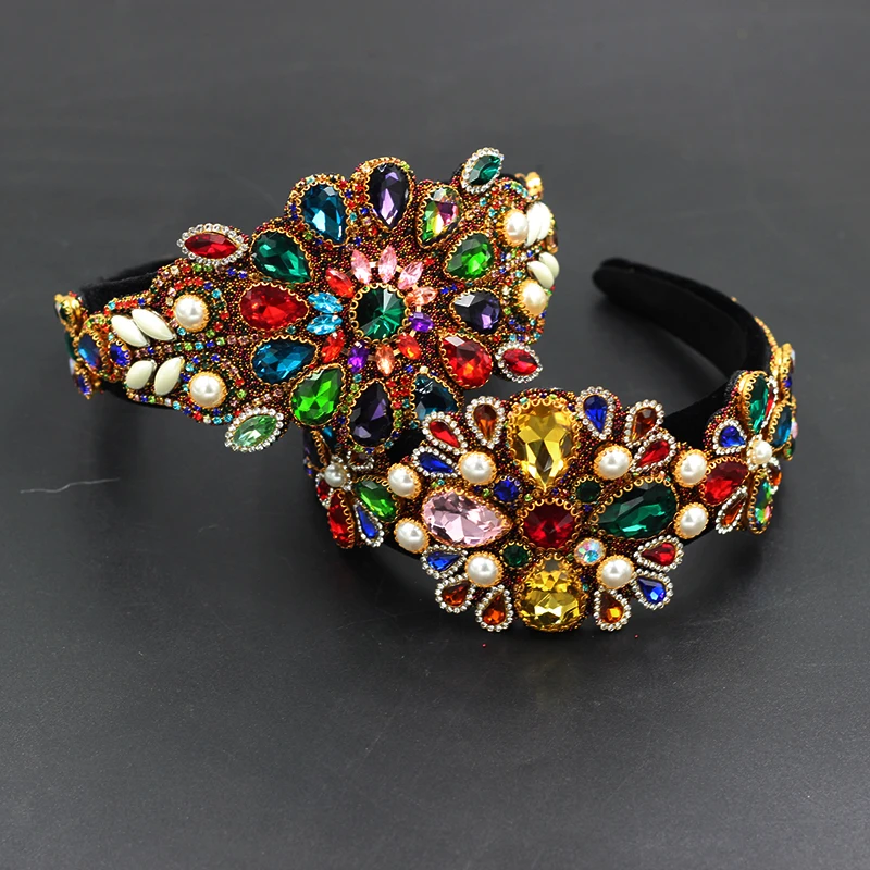 Baroque fashion all-match inlaid color rhinestone headband ladies luxury prom travel gift hair accessories 756