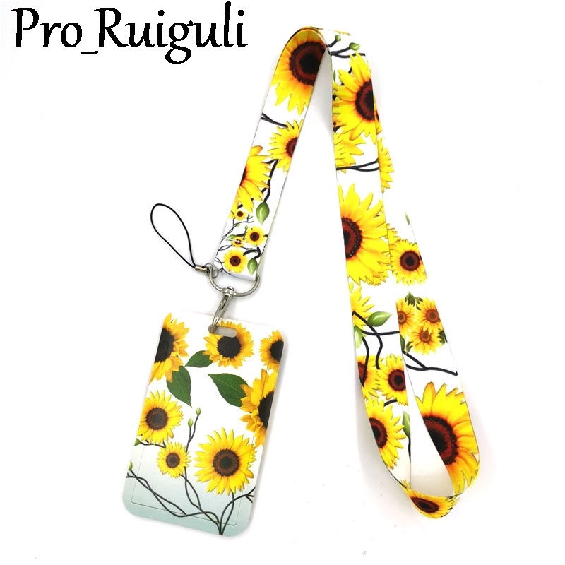 Sunflowers Flowers Fashion Lanyard ID Badge Holder Bus Pass Case Cover Slip Bank Credit Card Holder Strap Card Holder