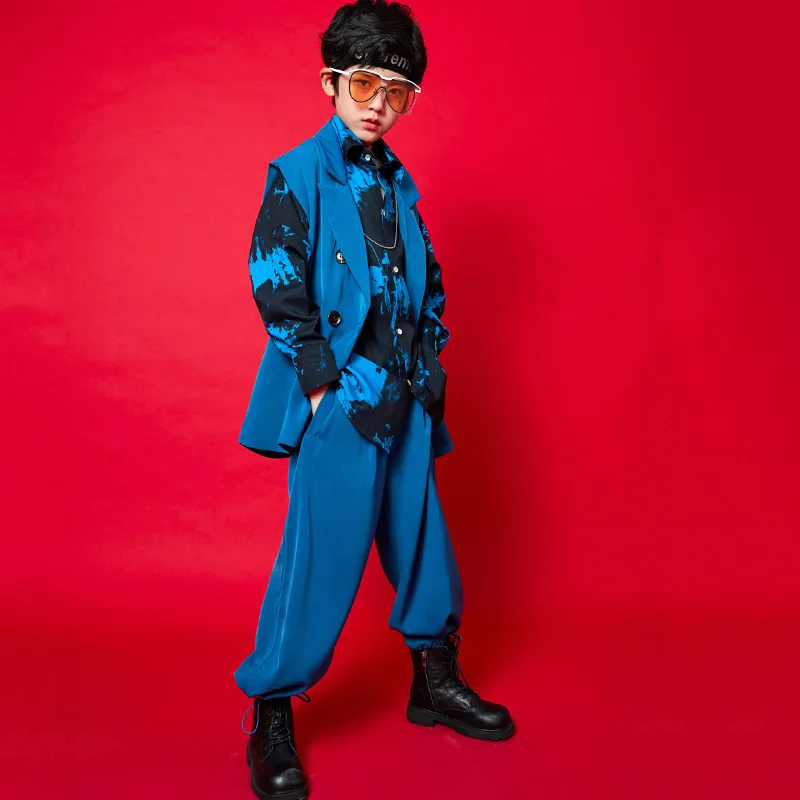 Kids Boy Girl Streetwear Hip Hop Casual Suits Sets Vest Pant Children Stage Fashion Show Dance Clothing Tracksuit Teens Costumes