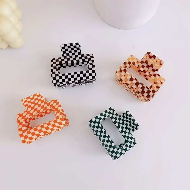 

Checkerboard Plaid Hair Claws Korean Retro Colorful Square Hair Clips Personality Wild Acrylic Hairpins Women Hair Accessories