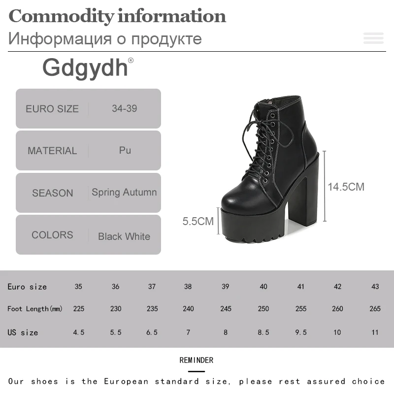 Gdgydh Block Heel Motorcycle Boots Woman High Heels Lace Up Platform Women\'s Ankle Boots  with Zipper White Wedding Shoes