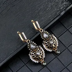 Sunspicems Vintage Turkish Flower Drop Earring For Women Antique Gold Color Bohemia Bride Wedding Jewelry Indian Hook Earring