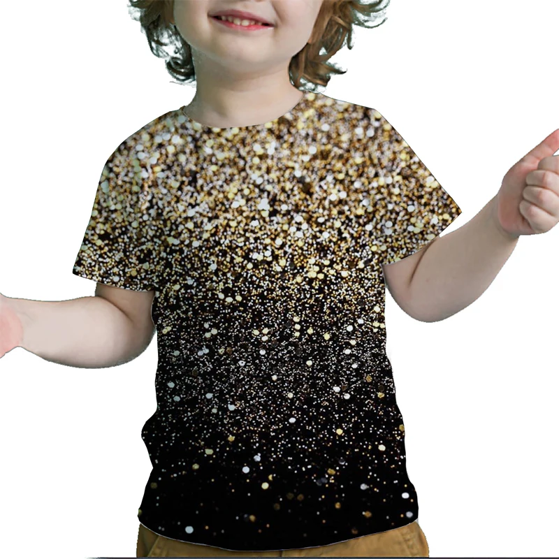 

Summer Creative Shiny Gold Kids T Shirt Toddler Funny Tshirt Boys Girls Teens Colorful 3D T-shirt Camiseta Children Tee Tops