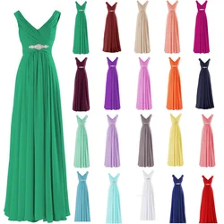 A Line Chiffon V Neck Crystals Eegant Off-Shoulder Formal Prom Wedding Party Bridesmaid Dresses Robe De Soiree Zipper Back