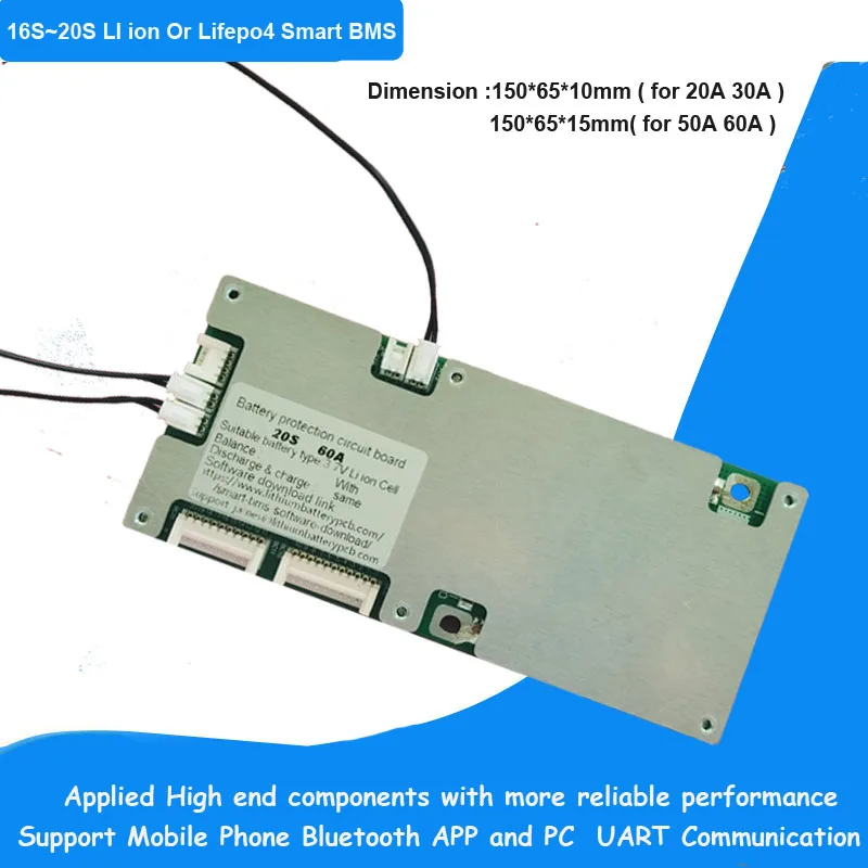 

67.2V 75.6V 84V Li ion smart BMS for 73V 58.4V 65.7V Lifepo4 Battery Bluetooth PCB board with UART port APP and PC software