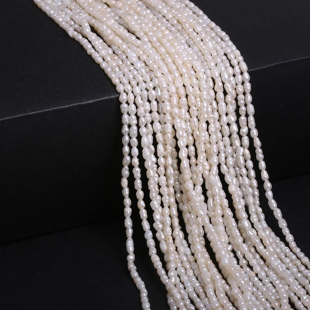 White Pearl Beads Rice Shape Natural Freshwater Pearls for Women Jewelry Making DIY Elegant Necklace Bracelet Strand 13\'\'