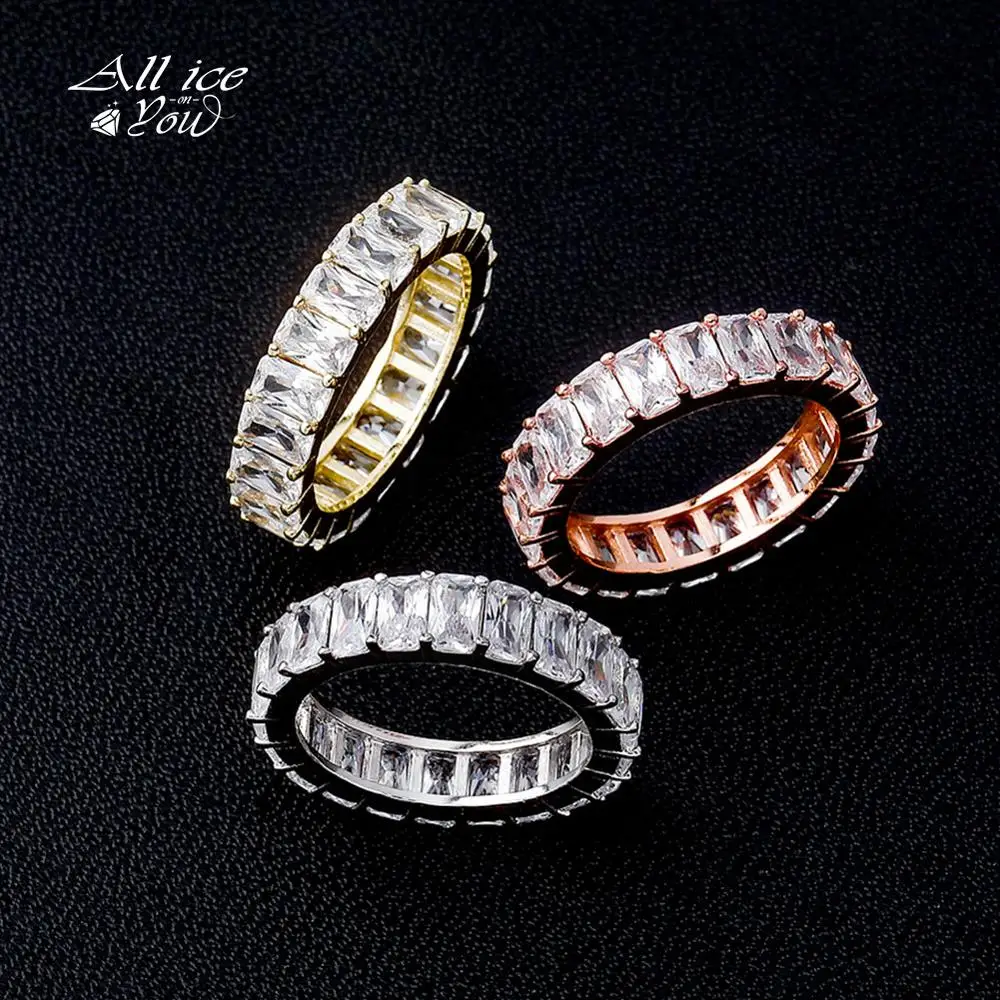 ALLICEONYOU Iced Out Cubic Zirconia Stones Round Ring Gold-plated Copper Hip Hop High Quality Fashion Jewelry Man Women Gor Gift