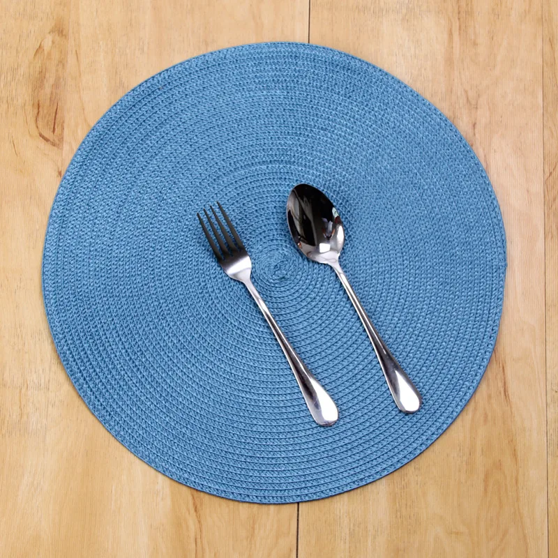 1pc Round Woven Placemats PP Waterproof Dining Table Mat Non-Slip Napkin Disc Bowl Pads Drink Cup Coasters Kitchen Decoration