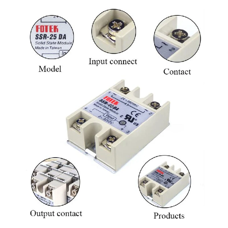 SSR-40DA تيار مستمر إلى التيار المتناوب تتابع الحالة الصلبة SSR 40A 3-32VDC 24V-380VAC