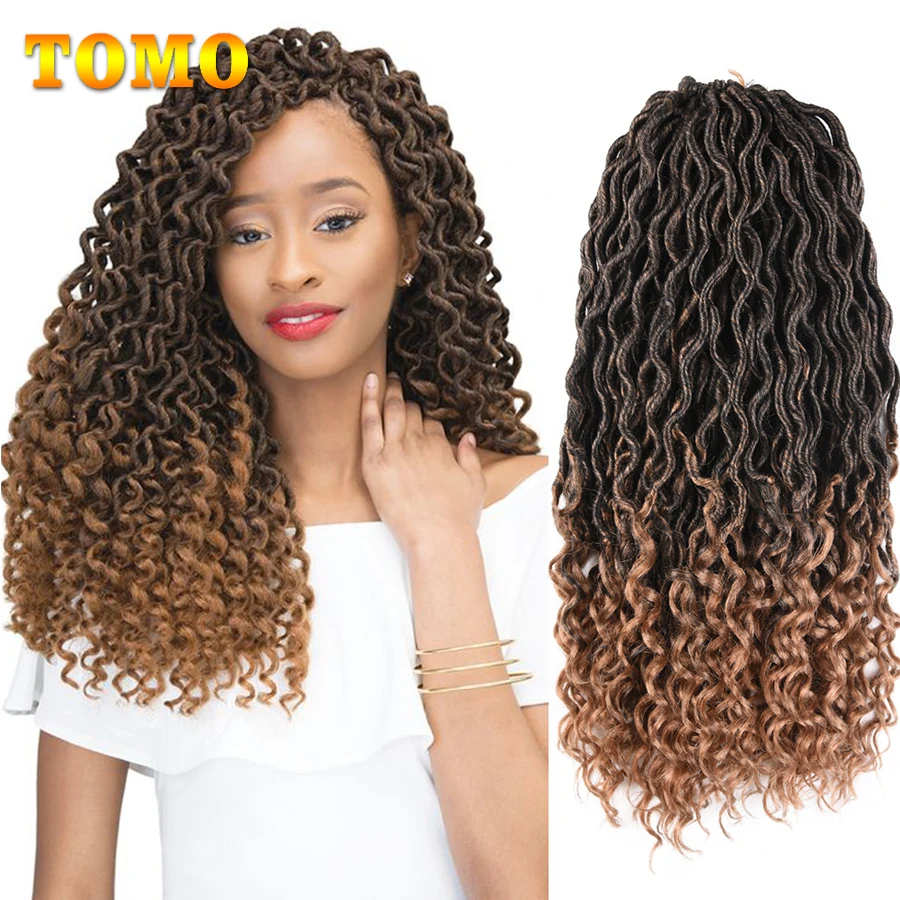 

TOMO Faux Locs Crochet Hair Wavy Dreadlocks Braids With Curly Ends Ombre Brown Color Soft Pre-Looped Synthetic Braiding Hair 20"