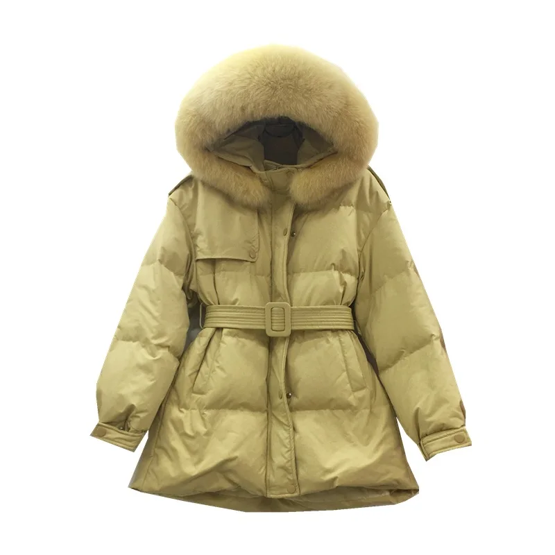 

2020 new down jacket women's mid-length and waisted big fur collar fashion Korean duck down warm jacket