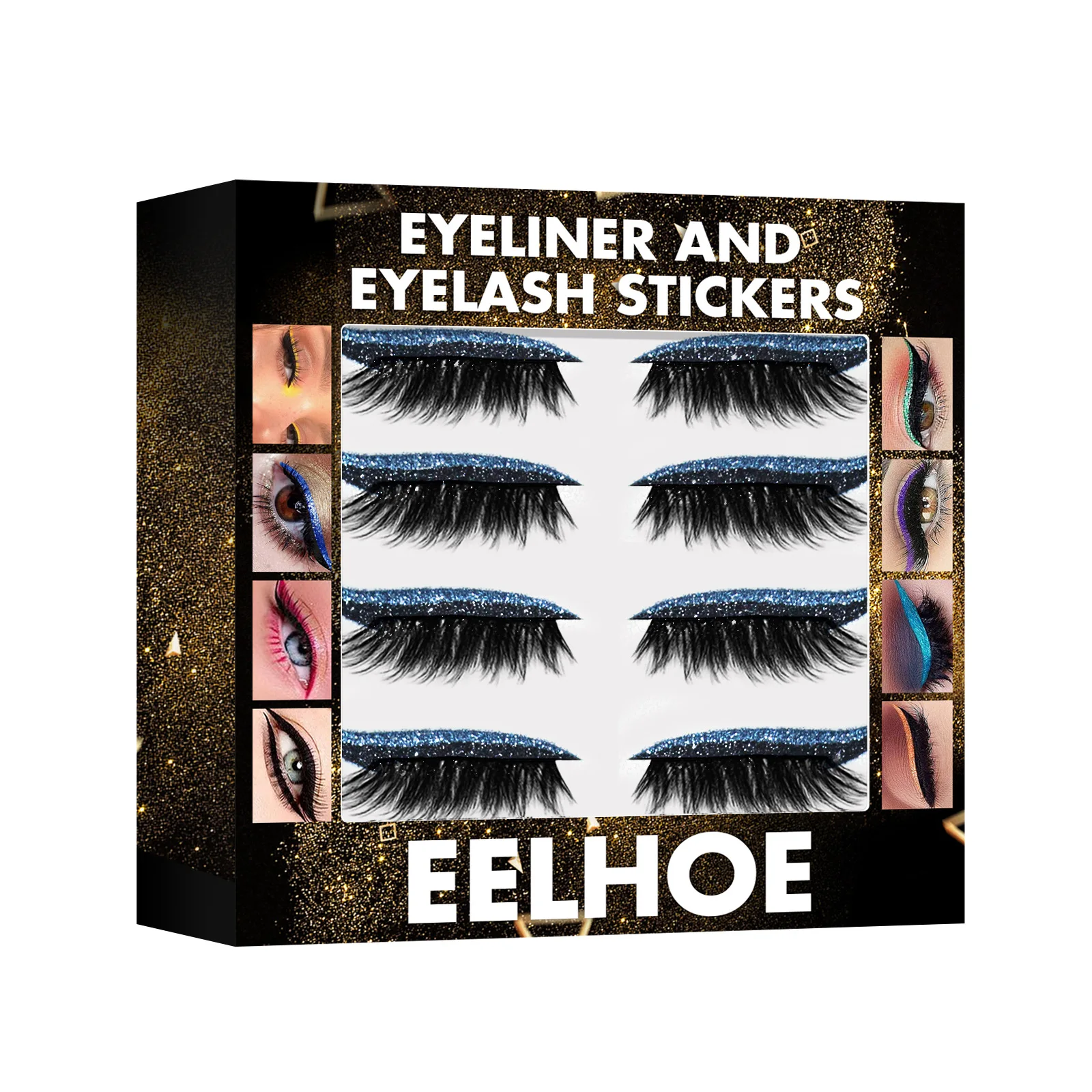 Free Shipping Eelhoe 7 Color Glitter Eyeliner False Eyelash Stickers Stage Reusable Double Eyelid Sticker Cat Eye Makeup Sticker