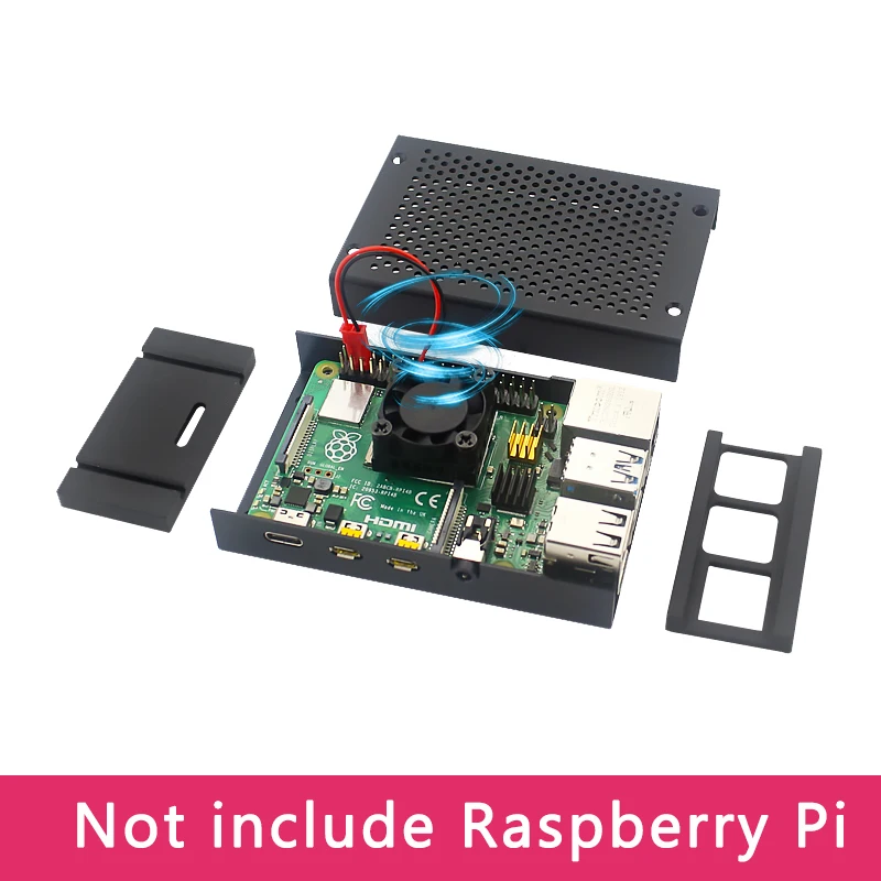 Raspberry Pi 4 Kasus Aluminium Perak Hitam Logam Shell Perumahan | Kipas Pendingin Heat Sink untuk Raspberry Pi 4 Model B