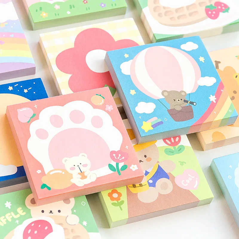 100 Pcs Adorable Animals Cartoon Bear Memo Pad Cute Message Notes Decorative Notepad Note Paper Memo Stationery Office Supplies