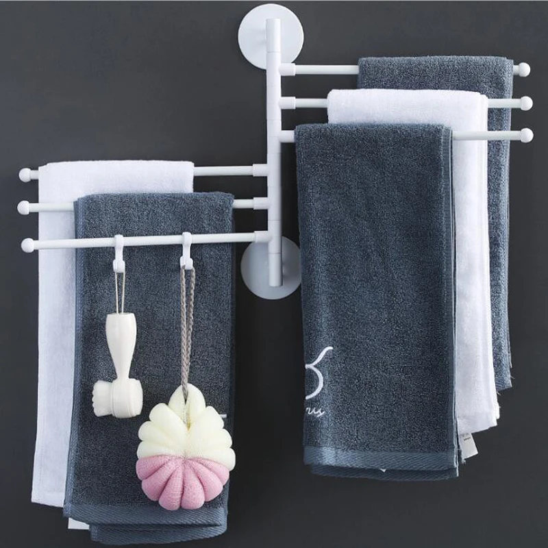 Swing Towel Rack ABS Rotating Rail Hanger Towel Holder Bars Bathroom Wall Mounted Punch Free Towel Rail Towel Bar Hanging Holder