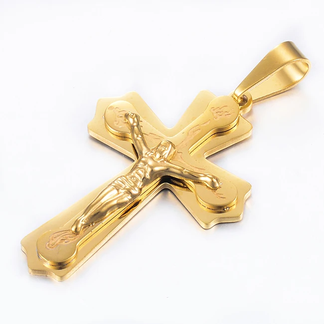 Religion Jesus Kruzifix Kreuz Edelstahl Heiliger St. Benedikt Anhänger Religiöser Schmuck Accessoires Weihnachtsgeschenk – Detail 2