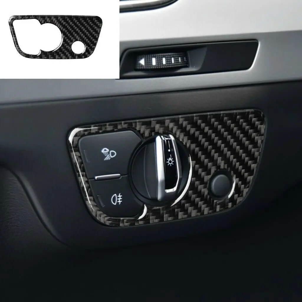 Guarnição da tampa do interruptor do farol interior de fibra de carbono adequada para Audi Q7 SQ7 2016-2019