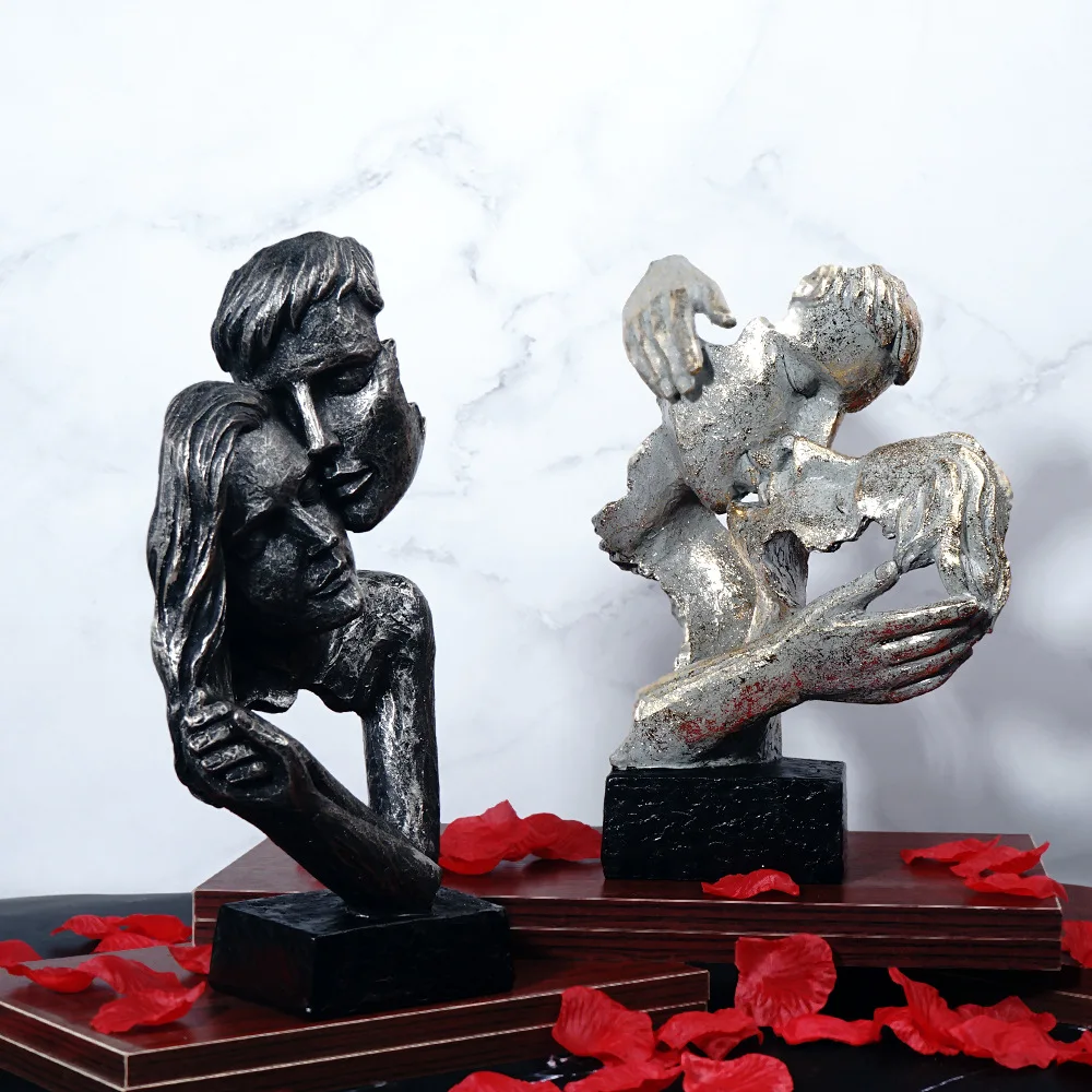 Vilead Vintage Kissing Couples Statue Valentine's Day Gifts Figurines Home Living Room Interior Decoration Accessories Sculpture