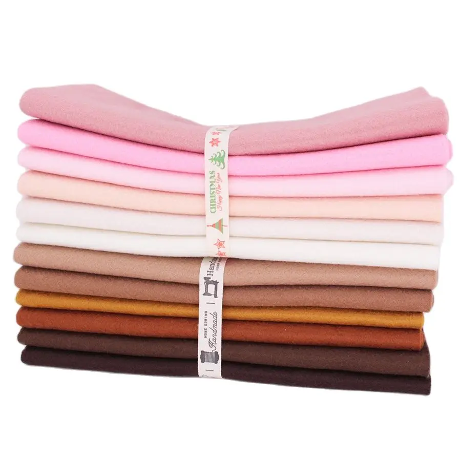 12 Pcs/Lot Bright Gorgeous Brown Korean Pink Soft Felt Fabric For DIY Handwork Sewing Crafts Dolls Needlework /Polyester Cloth