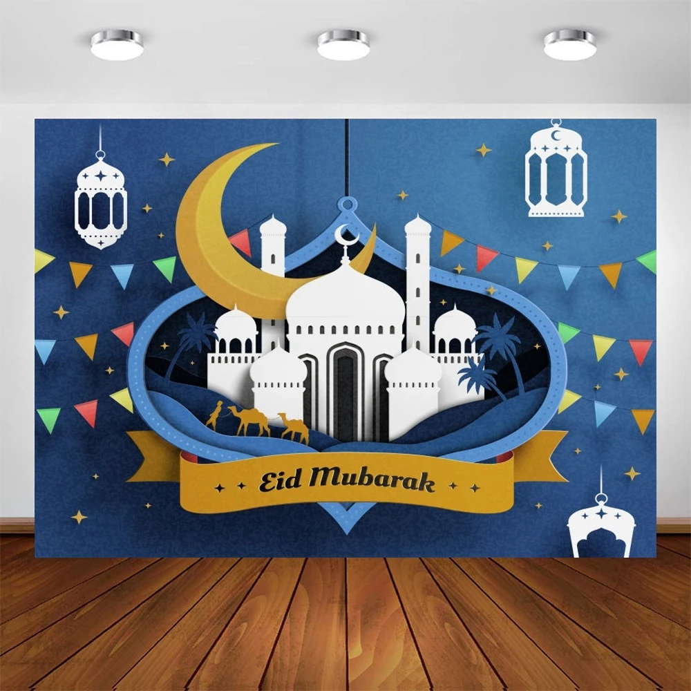 Eid Mubarak Background Islamic Mosque Muslim Ramadan Kareem Lantern Camel Vinyl Photography Backdrop Banner Photo Studio Poster