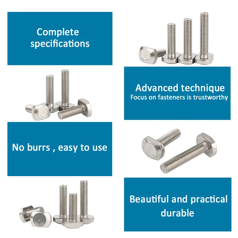 M5 M6 M8 M10 M12 304 Stainless Steel T Shape Punch Milling Machine Screw Threaded Rod Clamping Cap Bolt T-Slot Bolts T-Head Bolt